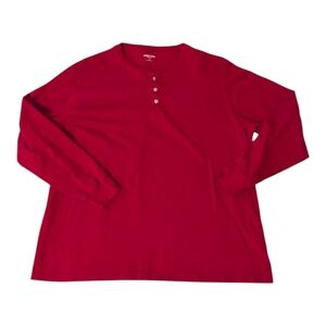 Lands' End Red Cotton Super-T 3 Button Long Sleeve Henley Shirt Men's XL (49-48)